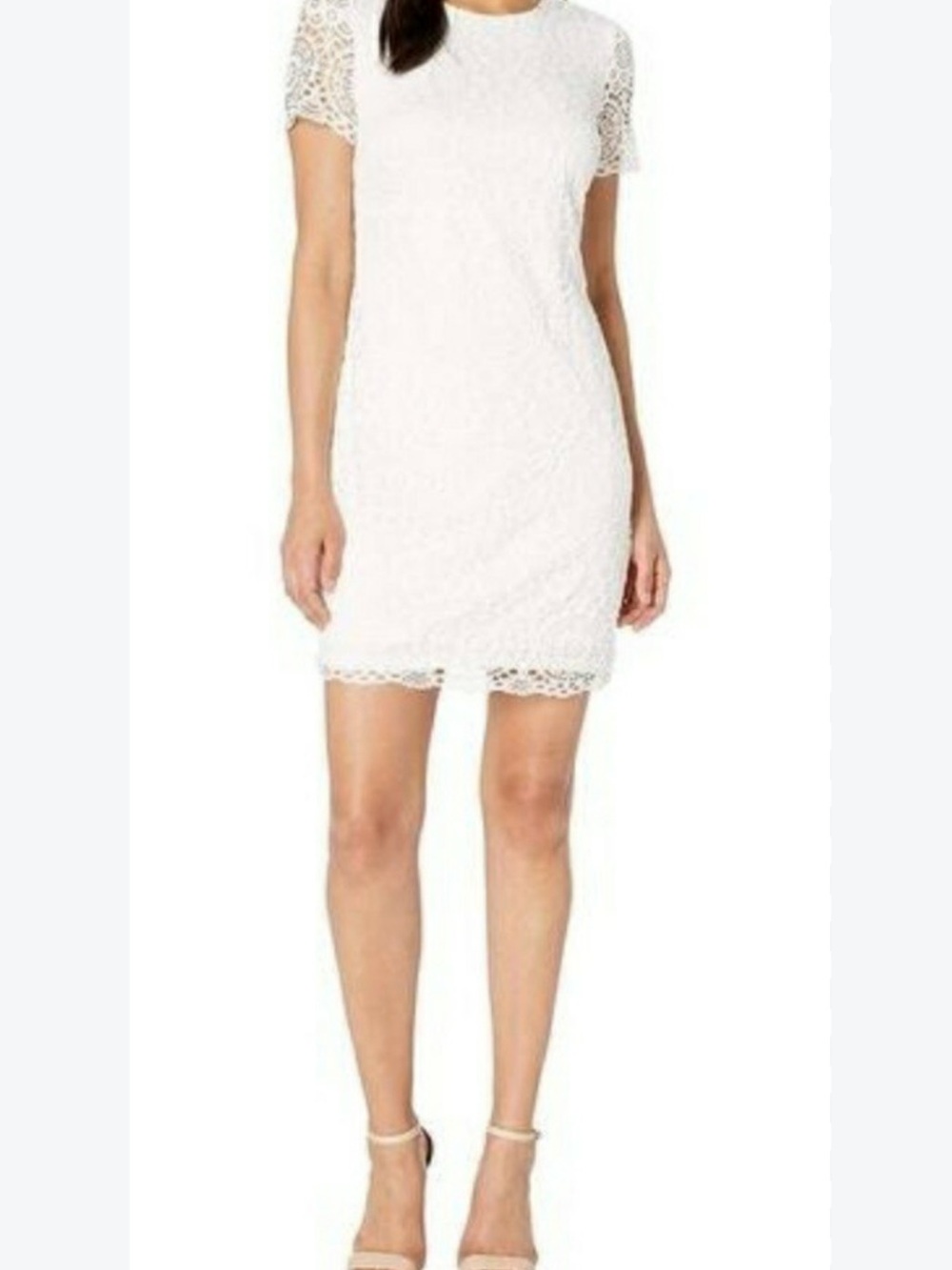 Laundry By Shelli Segal White Lace Short Sleeve Sheath Dress